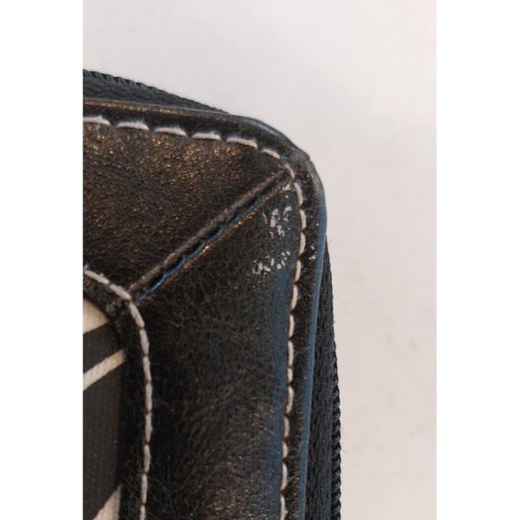 Womens Billfold Wallet Black Floral Unbranded Vinyl Zipper 4"X8" Multi-Sections - Picture 6 of 8